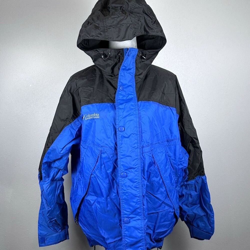 Columbia Lightweight Packable Rain Jacket Men's Large Windbreaker Hooded Blue